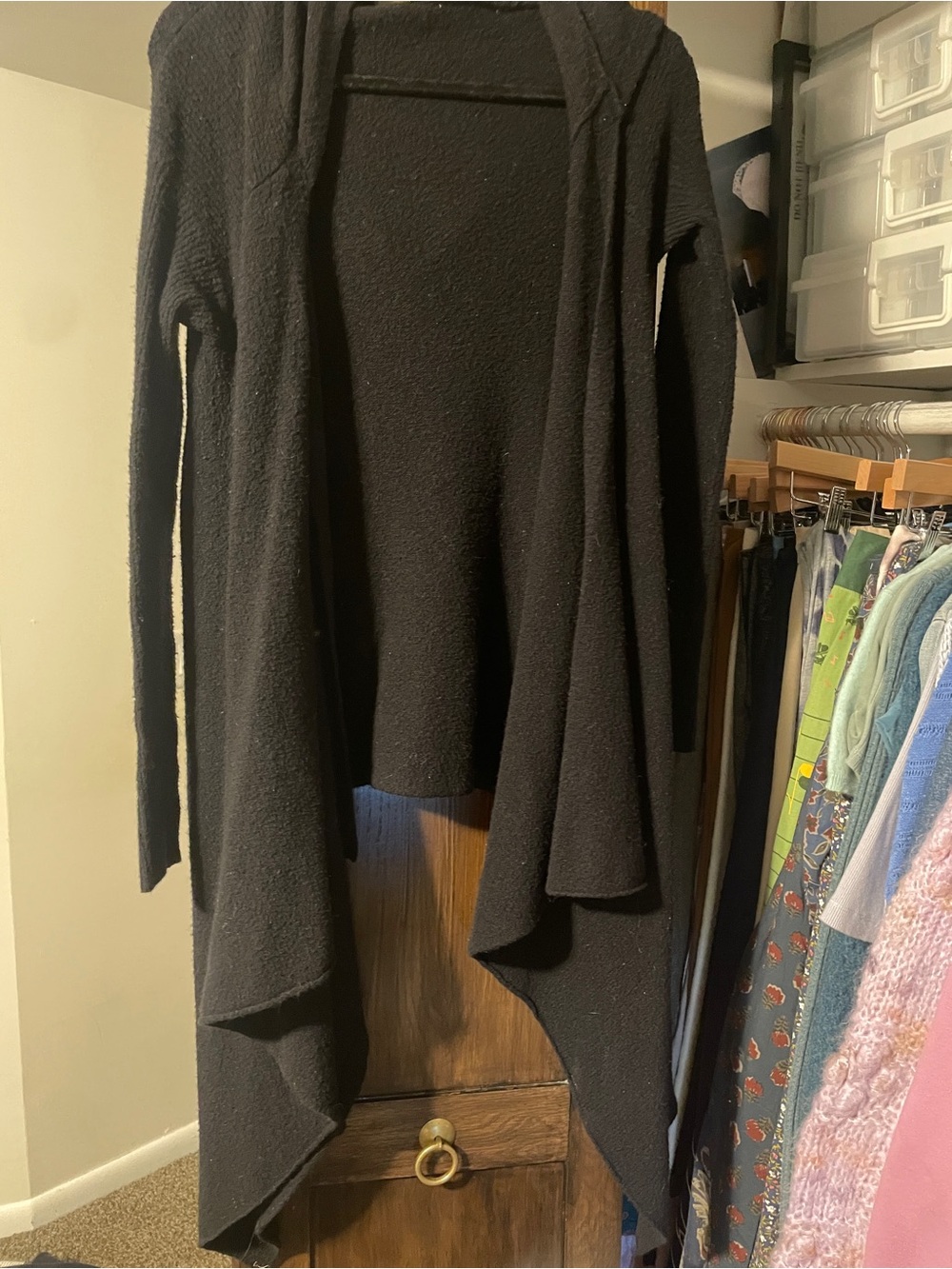 Free People Black Draped Open-Front Belted Cardigan